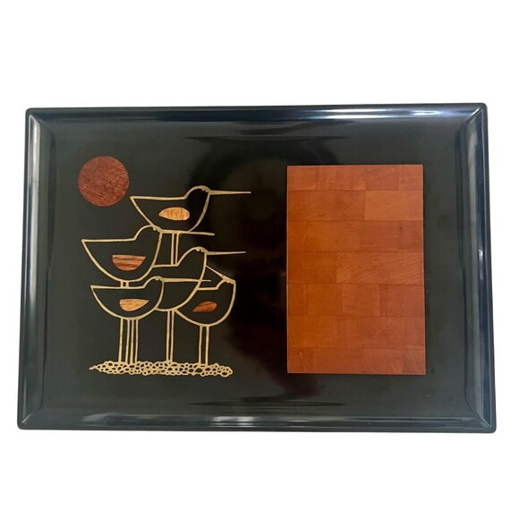 Vintage Couroc Cheese Tray With Shorebirds Seabird Design MCM 60s - Picture 1 of 8